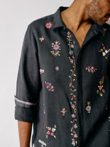 Zai Floral Hand-Embroidered Shirt - Charcoal