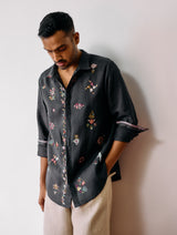 Zai Floral Hand-Embroidered Shirt - Charcoal