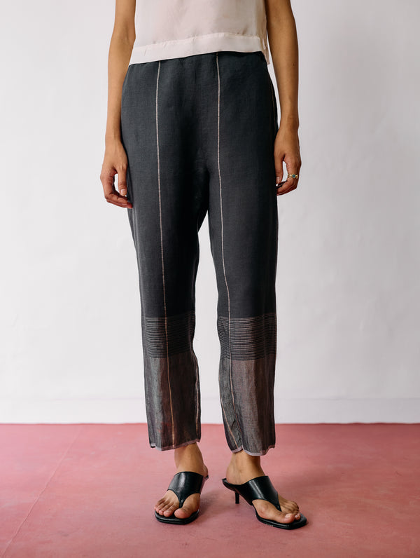 Nila Tapered Metallic Linen Pants - Charcoal