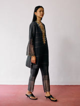 Nila Tapered Metallic Linen Pants - Charcoal