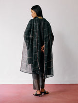 Mora Hand-Embroidered Metallic Linen Dupatta - Charcoal