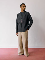 Ved Hand-Embroidered Bird Shirt - Charcoal