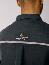 Ved Hand-Embroidered Bird Shirt - Charcoal