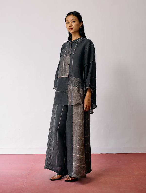 Rin Metallic Linen Co-ord - Charcoal