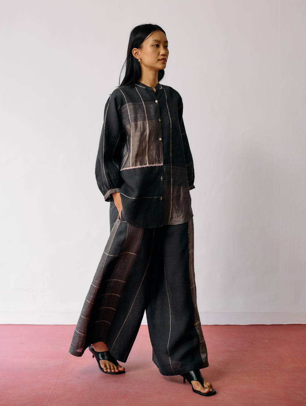 Rin Metallic Linen Co-ord - Charcoal