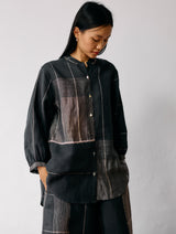 Rin Metallic Linen Shirt - Charcoal