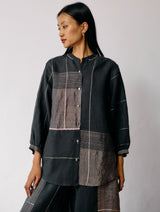 Rin Metallic Linen Shirt - Charcoal