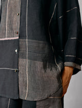 Rin Metallic Linen Shirt - Charcoal