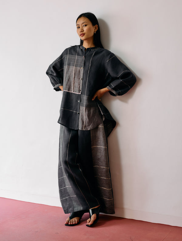 Rin Metallic Linen Co-ord - Charcoal