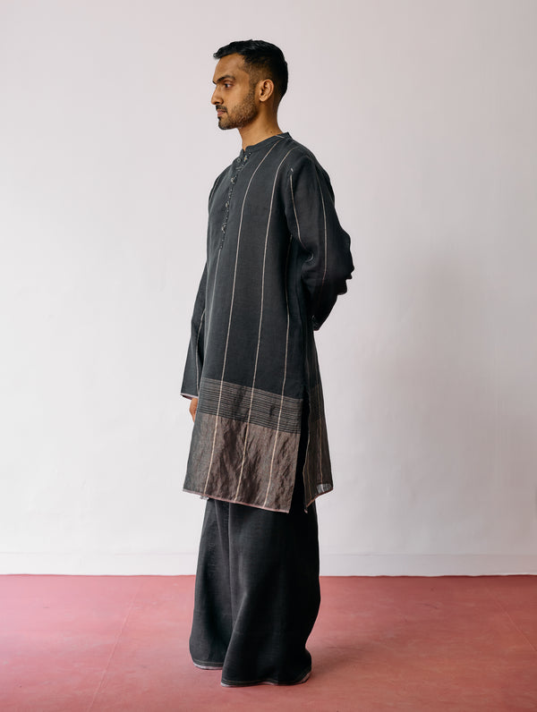 Jawahar Metallic Linen Kurta - Charcoal