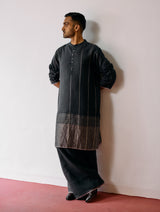 Jawahar Metallic Linen Kurta - Charcoal