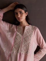 Saori Hand-Embroidered Kurta - Blush