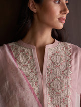 Saori Hand-Embroidered Kurta Set - Blush