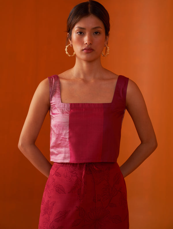 Fasha Silk Crop Top - Fuchsia Rose