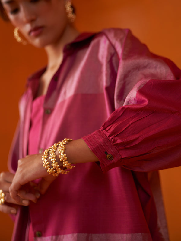 Nora Stripe Silk Shirt - Fuchsia Rose