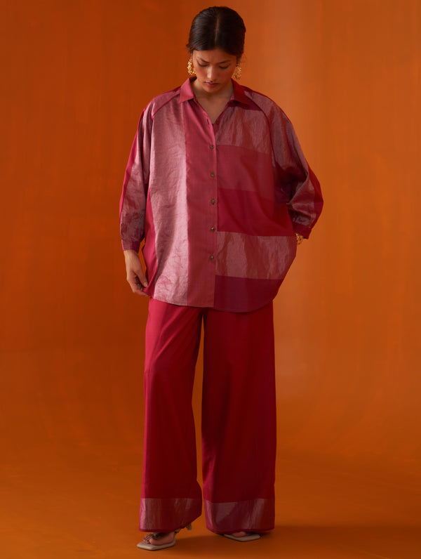 Nora Stripe Silk Shirt - Fuchsia Rose