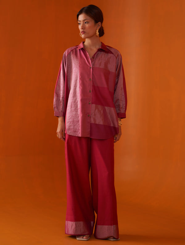 Nora Stripe Silk Co-ord Set - Fuchsia Rose