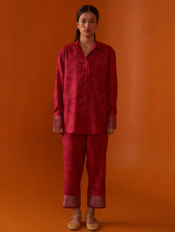 Zuna Printed Silk Co-ord Set - Fuchsia Rose