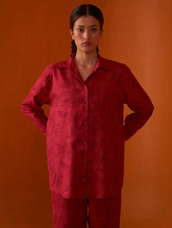 Zuna Printed Silk Shirt - Fuchsia Rose