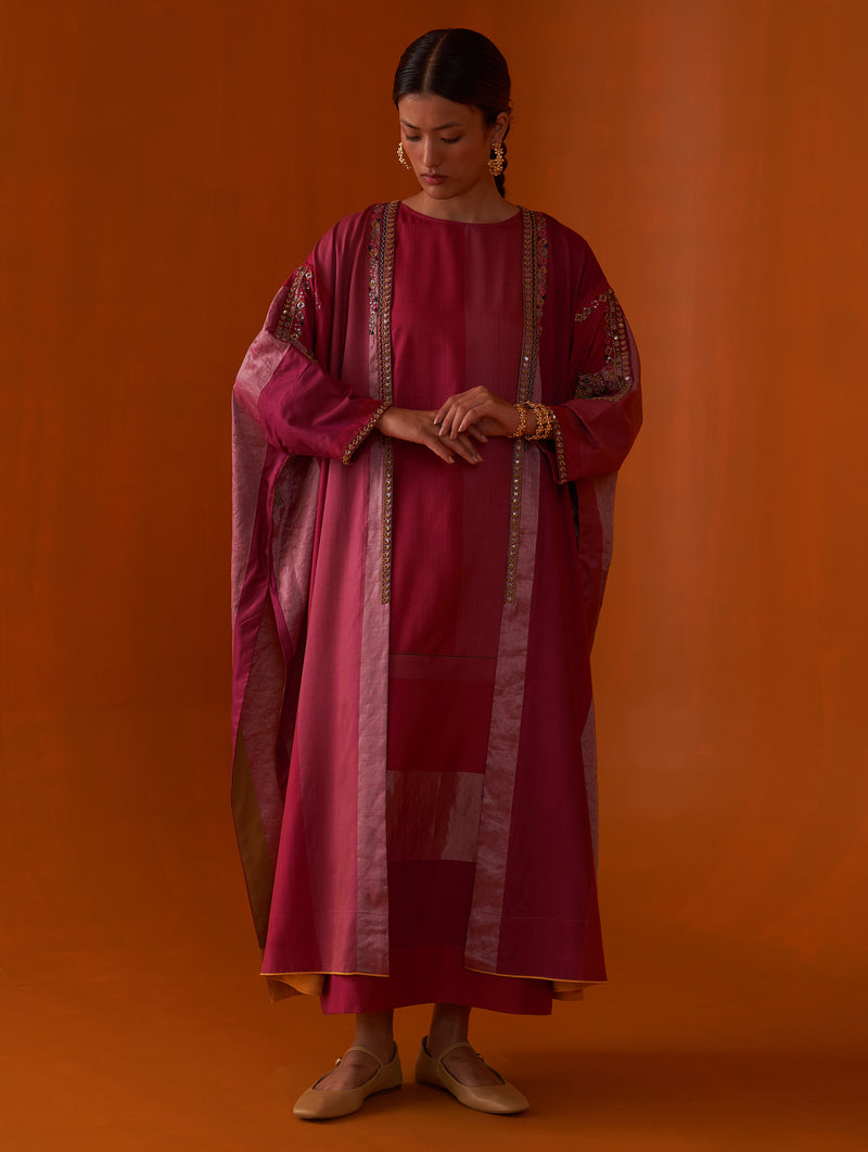 Nadia Embroidered Overlay with Dress - Fuchsia Rose
