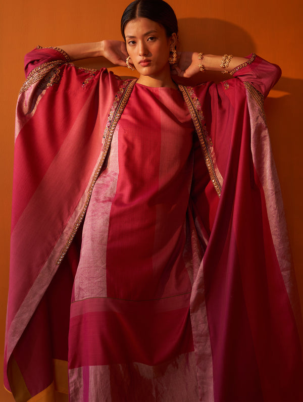 Nadia Embroidered Overlay with Dress - Fuchsia Rose