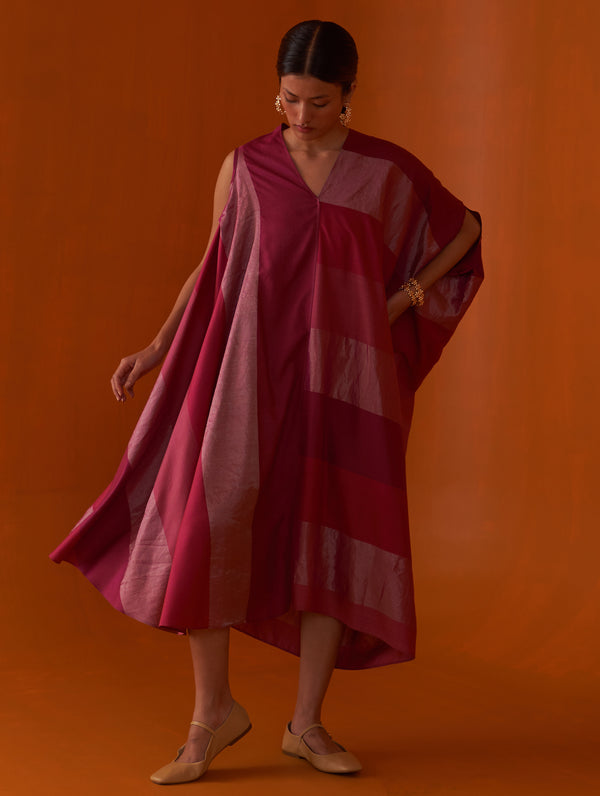 Nazrin Asymmetrical Silk Dress - Fuchsia Rose