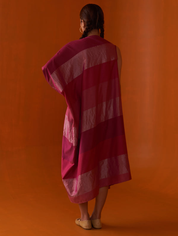 Nazrin Asymmetrical Silk Dress - Fuchsia Rose