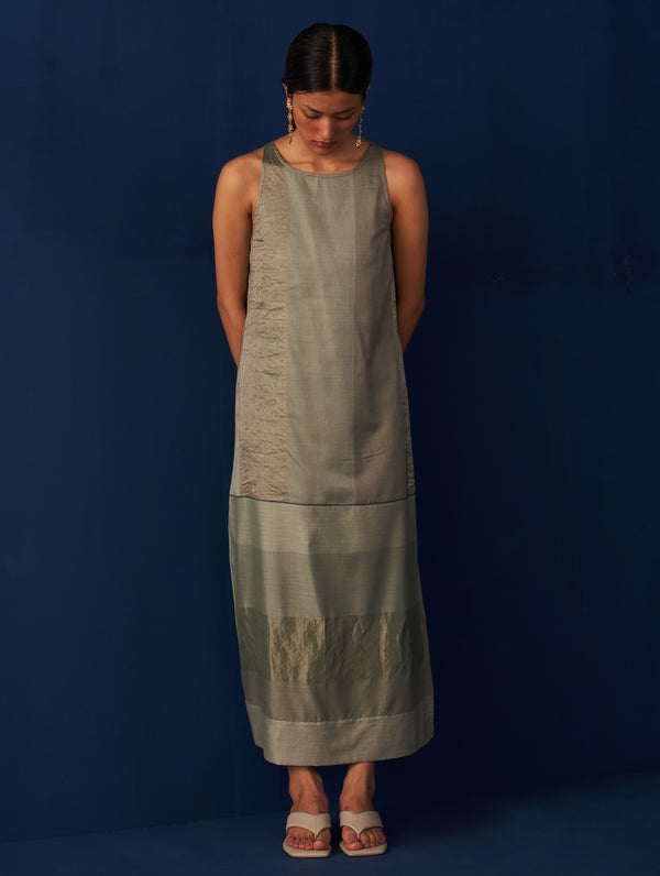 Rysa Silk Dress with Blazer - Sage Grey