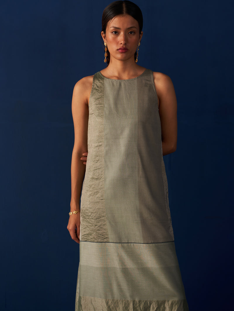 Rysa Sleeveless Silk Dress - Sage Grey