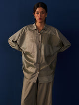 Nora Stripe Silk Shirt - Sage Grey