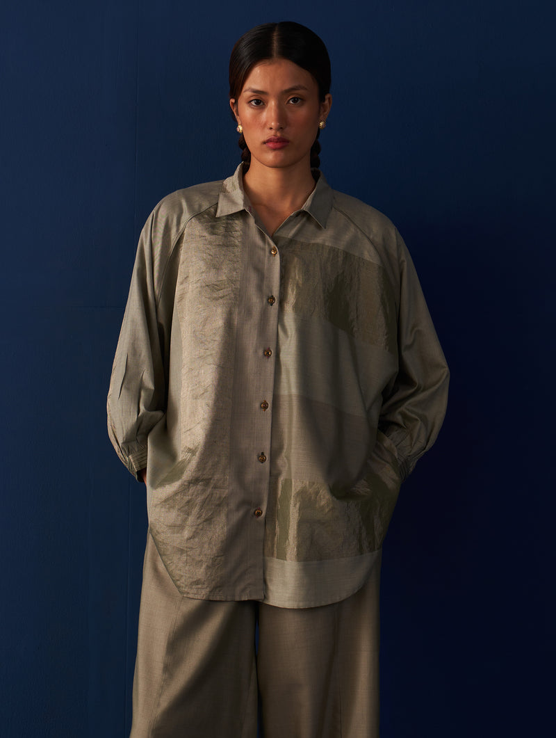 Nora Stripe Silk Shirt - Sage Grey
