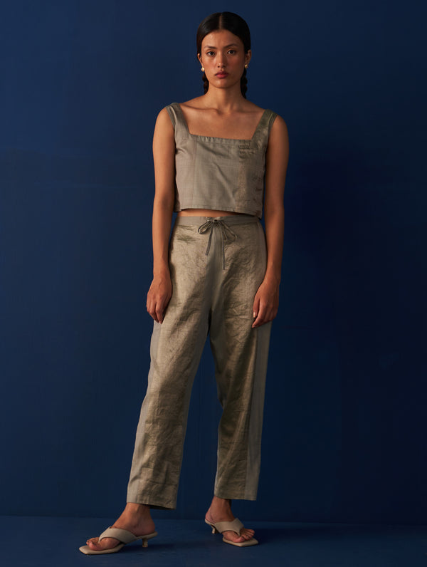 Fyza Silk Co-ord Set - Sage Grey