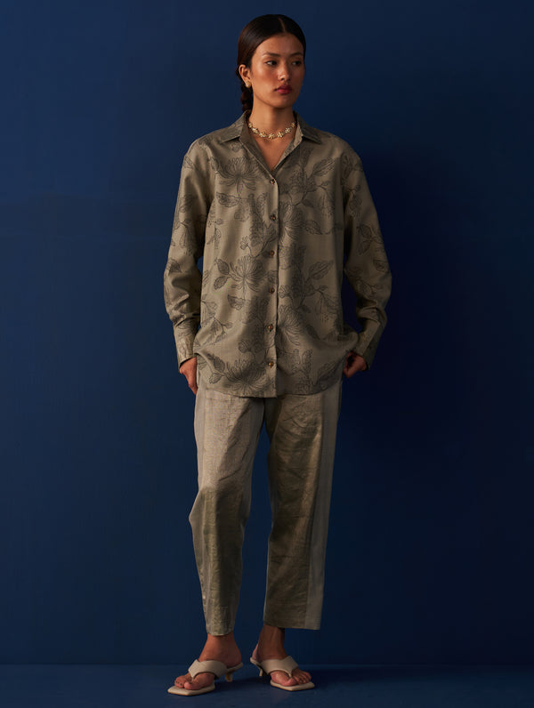 Zuna Printed Silk Shirt - Sage Grey