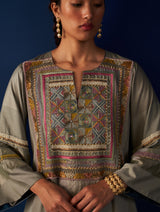 Sehar Hand-Embroidered Kurta - Sage Grey