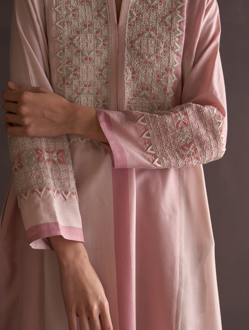 Saori Hand-Embroidered Kurta - Blush