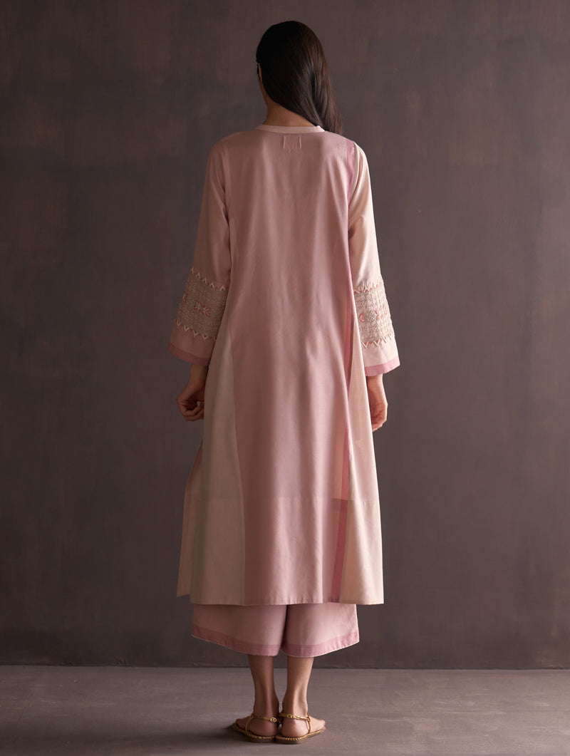 Saori Hand-Embroidered Kurta - Blush