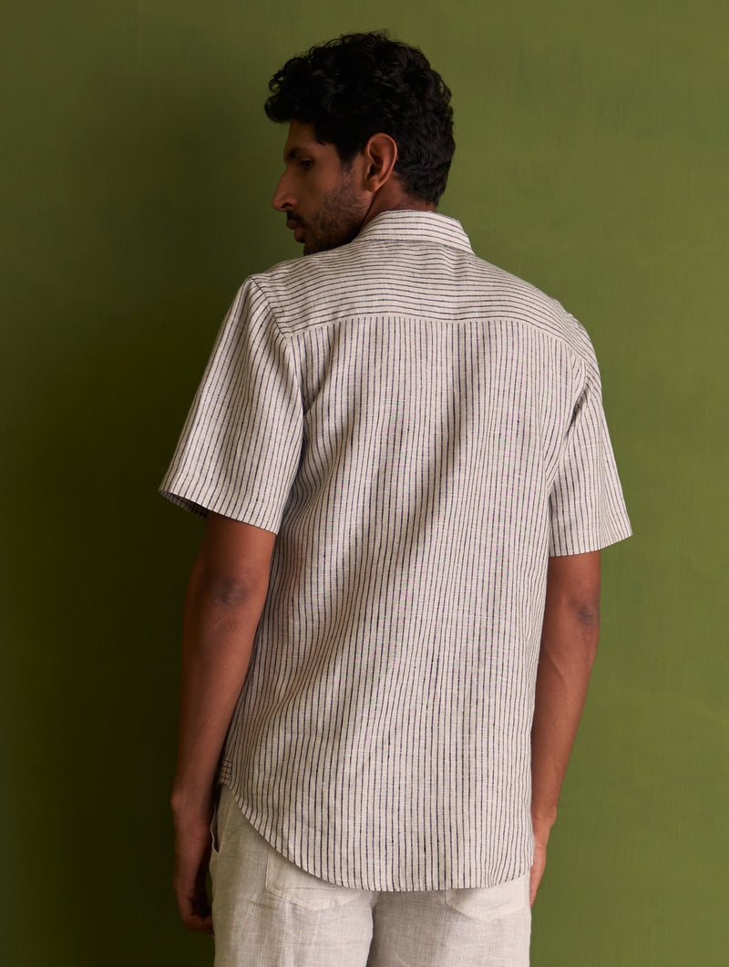 Hanzo Linen Shirt - Charcoal Stripe