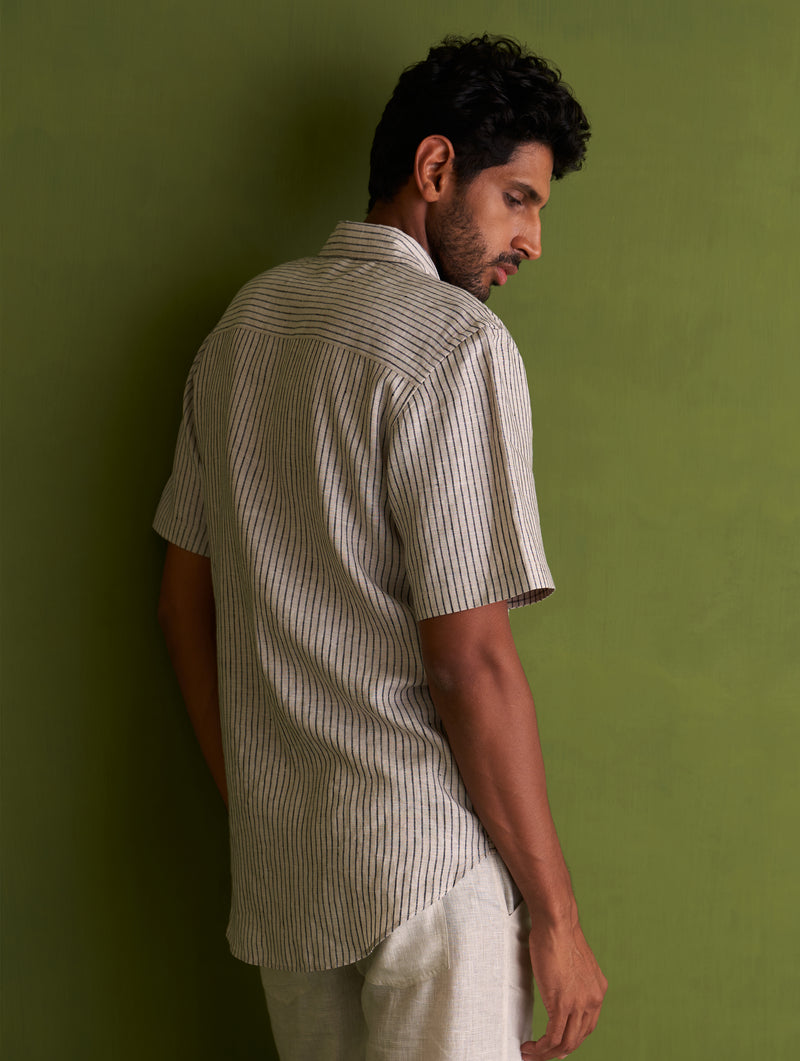 Hanzo Linen Shirt - Charcoal Stripe