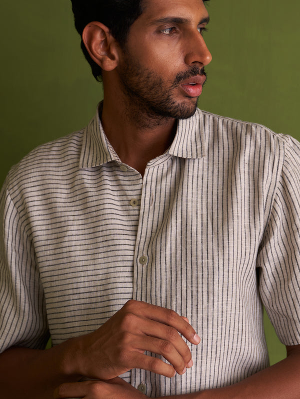 Hanzo Linen Shirt - Charcoal Stripe