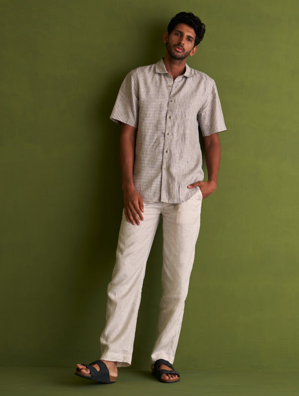 Hanzo Linen Shirt - Charcoal Stripe
