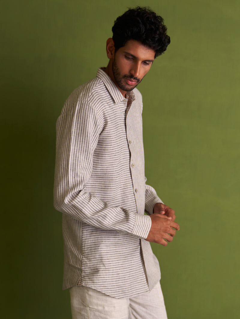 Kazumi Linen Shirt - Charcoal Stripe