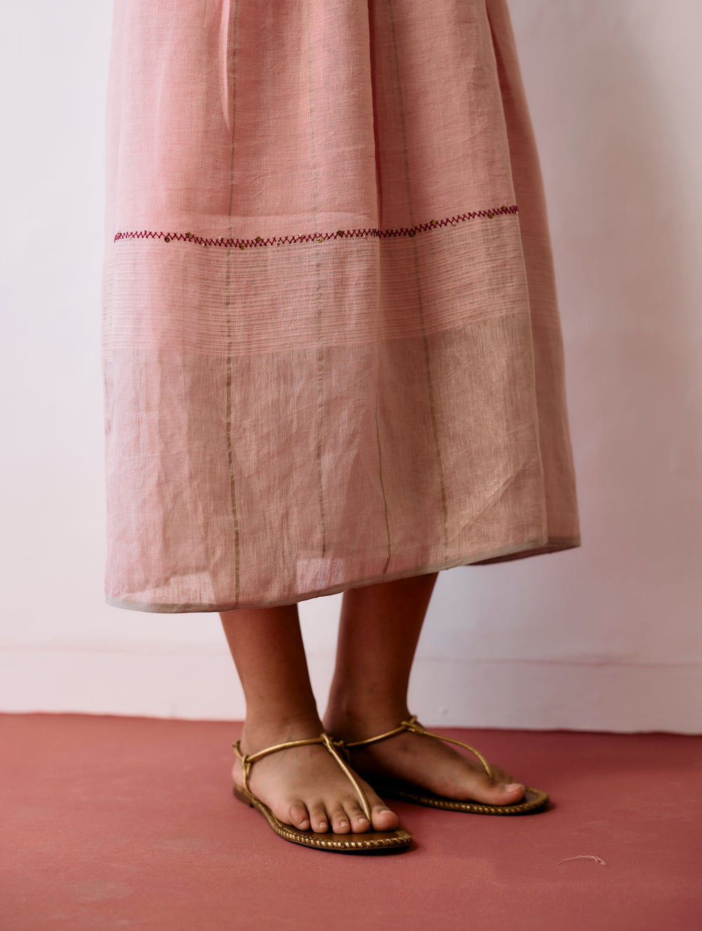 Raya Metallic Linen Wrap dress - Pink