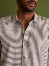 Kazumi Linen Shirt - Charcoal Stripe