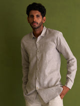 Kazumi Linen Shirt - Charcoal Stripe