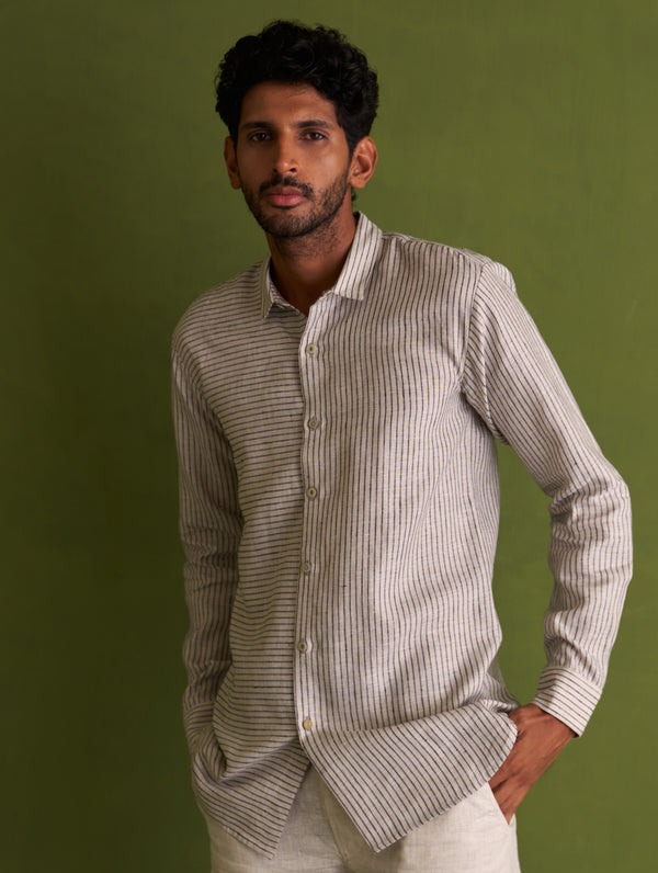 Kazumi Linen Shirt - Charcoal Stripe