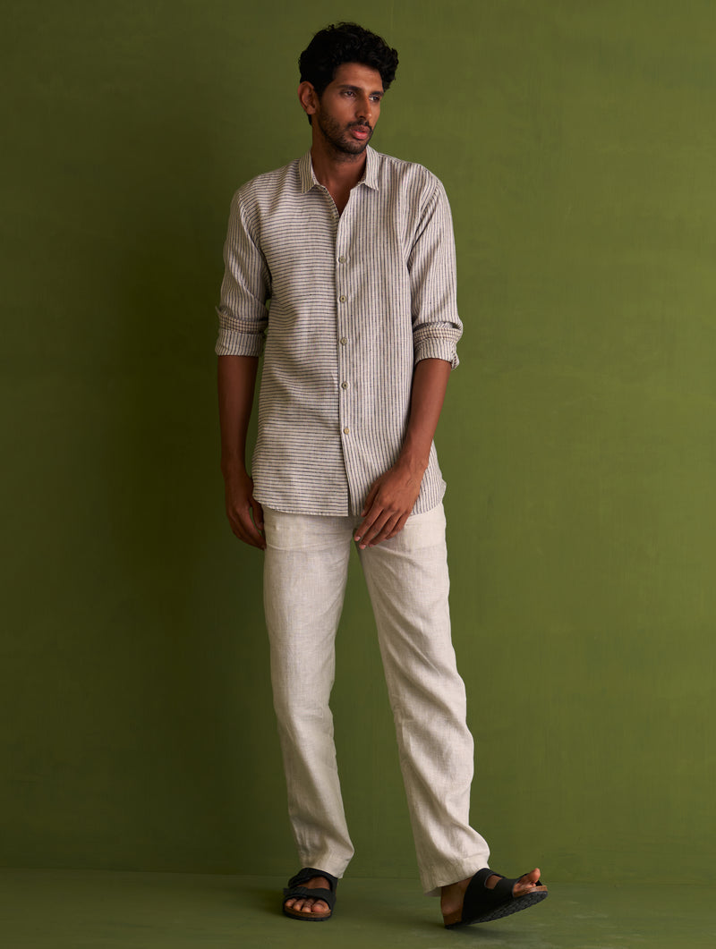 Kazumi Linen Shirt - Charcoal Stripe