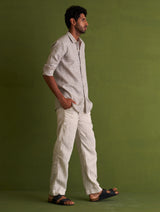 Kazumi Linen Shirt - Charcoal Stripe