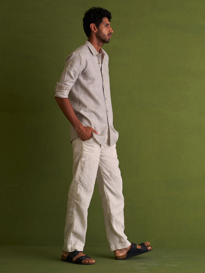 Kazumi Linen Shirt - Charcoal Stripe