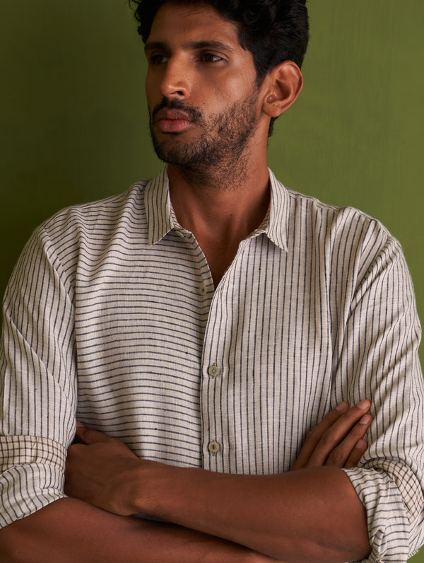 Kazumi Linen Shirt - Charcoal Stripe