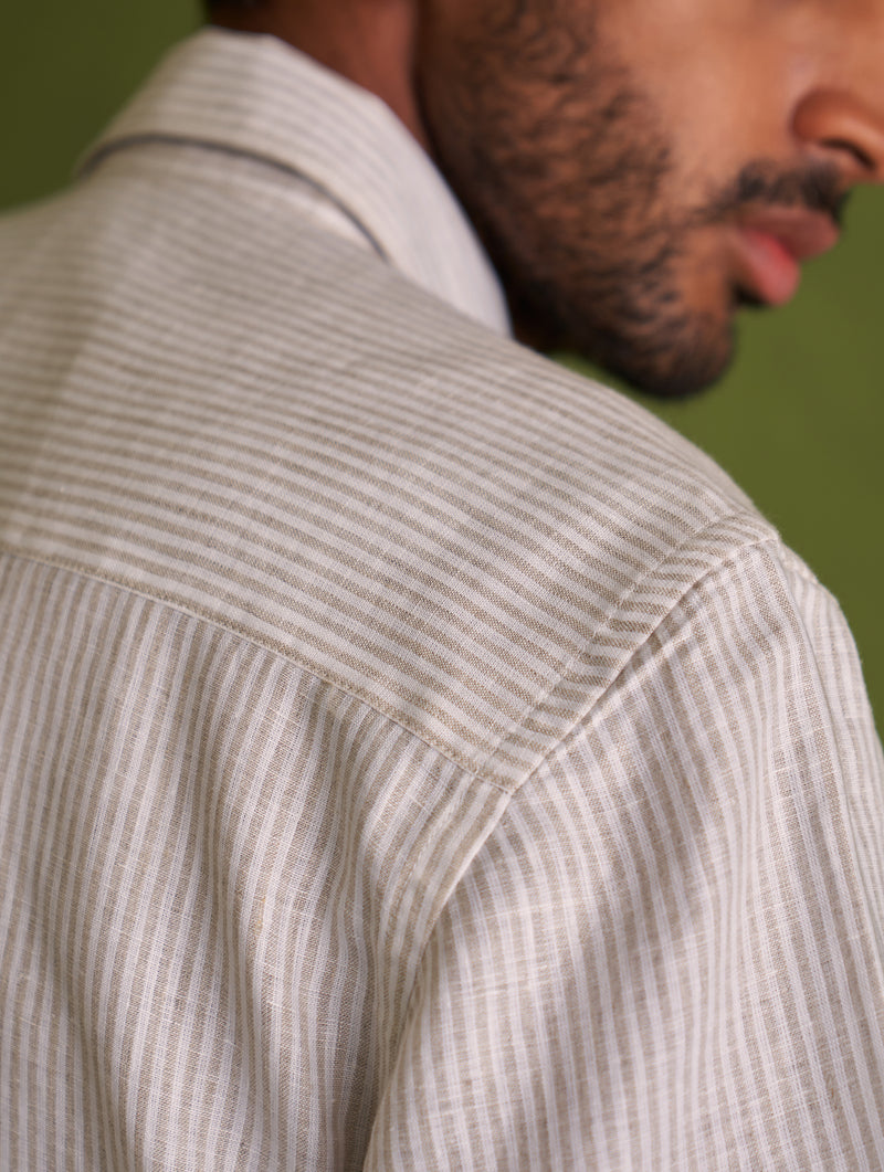 Hanzo Linen Shirt - Beige Stripe